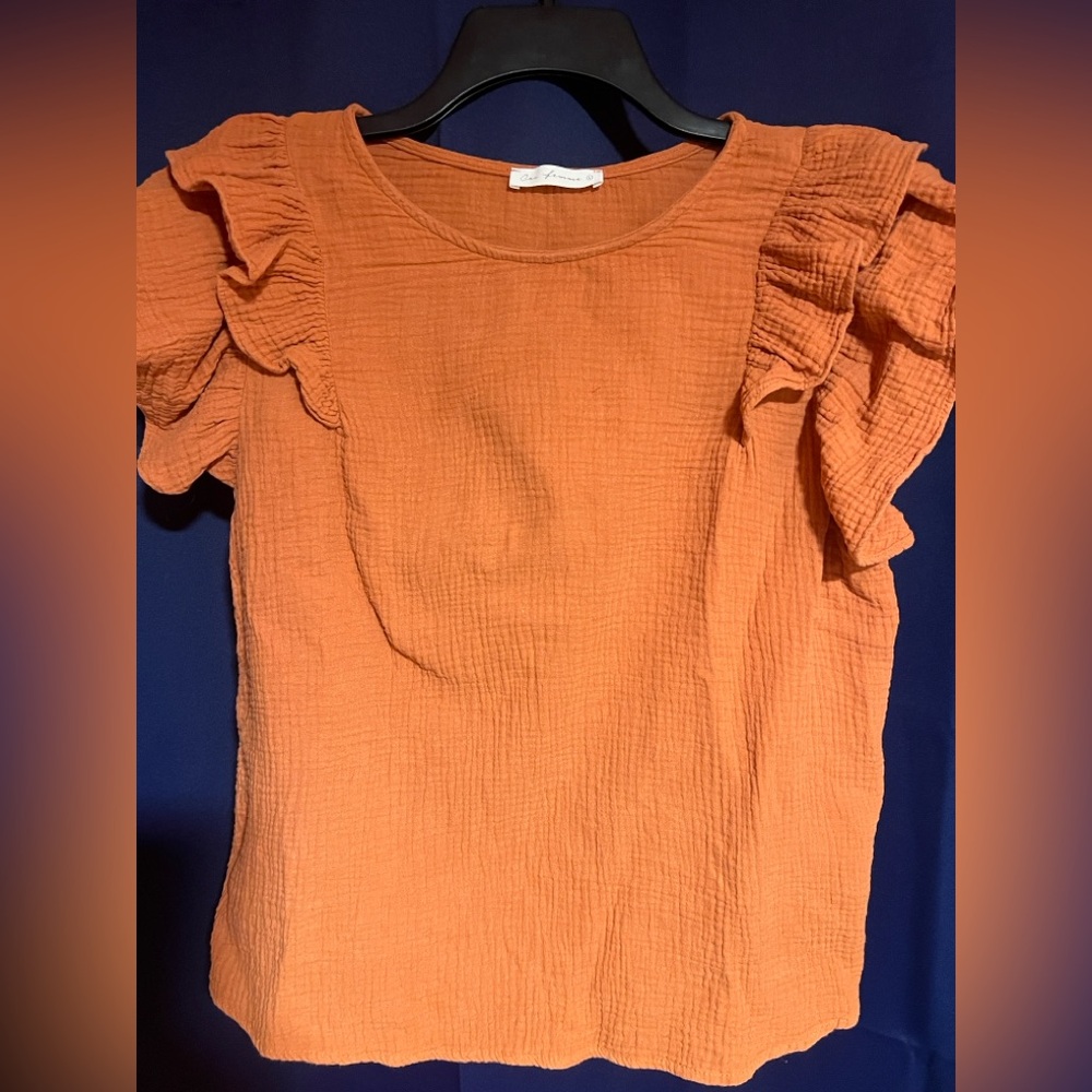 Ces Femme Orange Ruffled Gauze Blouse